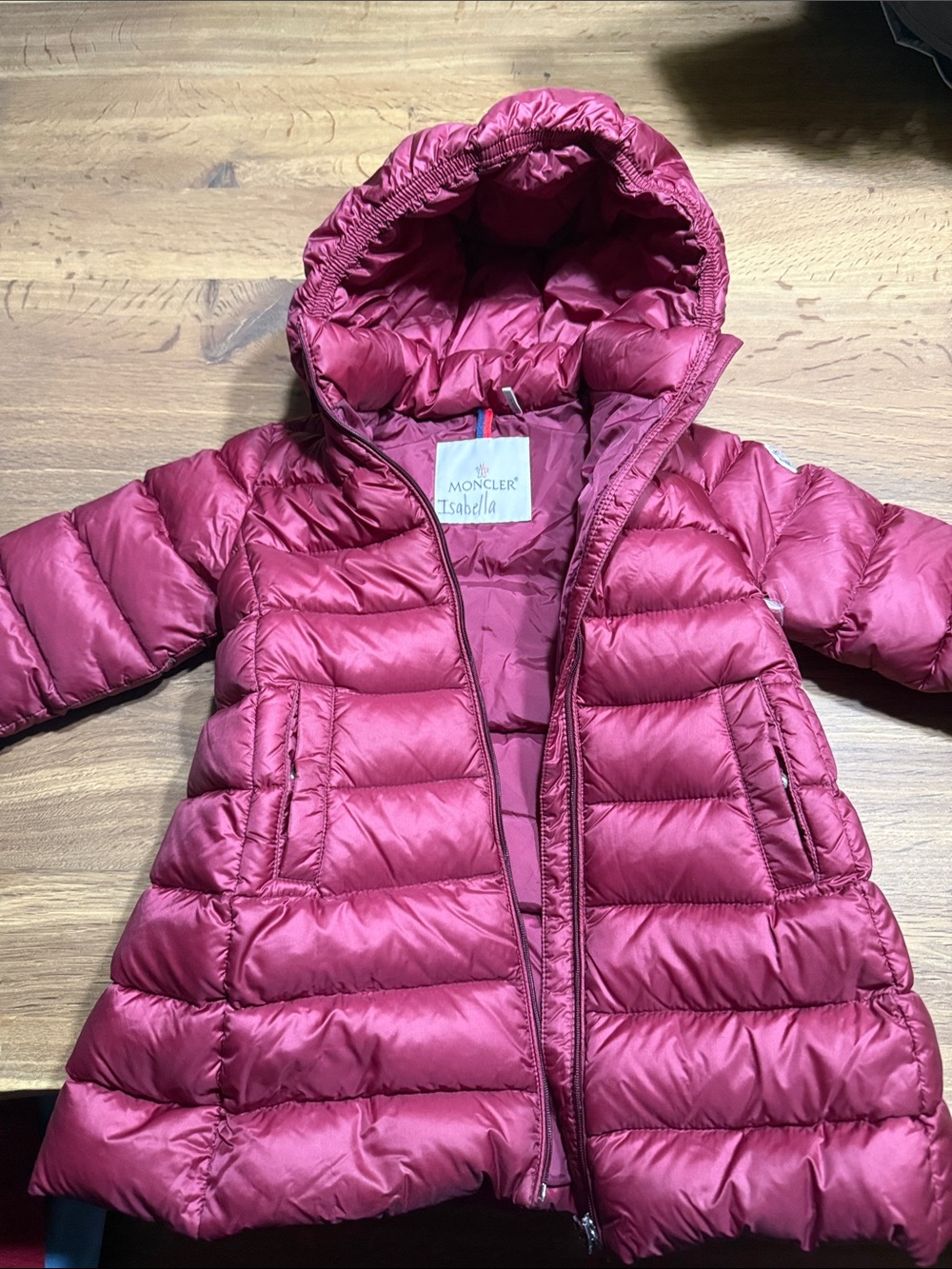 Moncler Girls Hooded Puffer Coat in Deep Pink